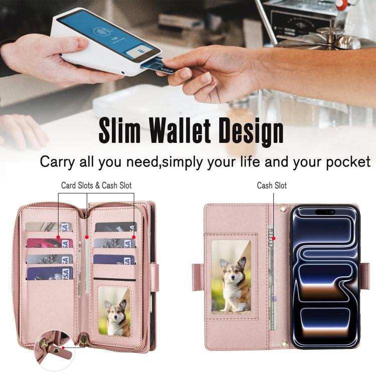For iPhone 17 Pro Max Crossbody Diamond Lattice Zipper Wallet RFID Vegan Leather Phone Case