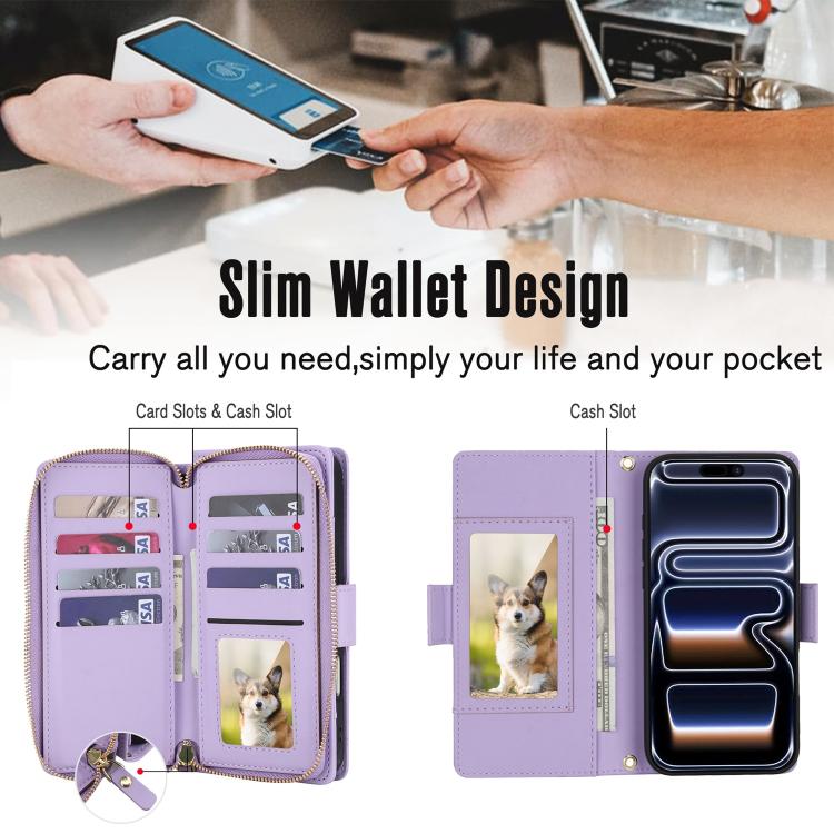 For iPhone 17 Pro Max Crossbody Diamond Lattice Zipper Wallet RFID Vegan Leather Phone Case