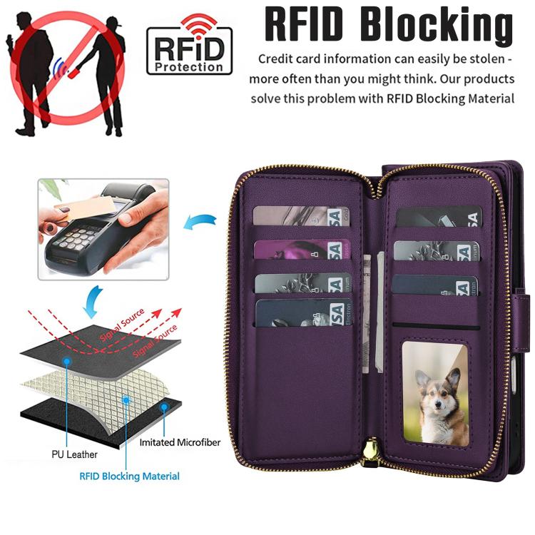 For iPhone 17 Pro Max Crossbody Diamond Lattice Zipper Wallet RFID Vegan Leather Phone Case