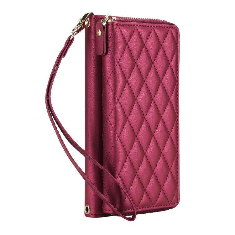 For Samsung Galaxy S26 Ultra 5G Crossbody Diamond Lattice Zipper Wallet RFID Vegan Leather Phone Case