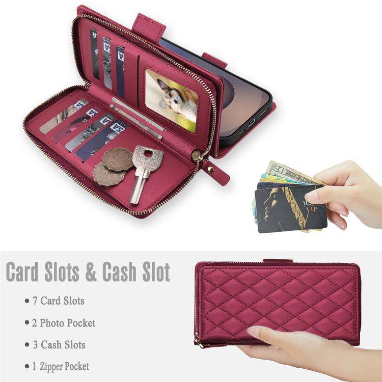 For Samsung Galaxy S26 Ultra 5G Crossbody Diamond Lattice Zipper Wallet RFID Vegan Leather Phone Case