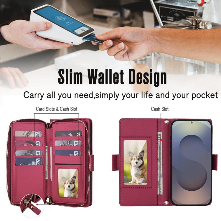 For Samsung Galaxy S26 Ultra 5G Crossbody Diamond Lattice Zipper Wallet RFID Vegan Leather Phone Case