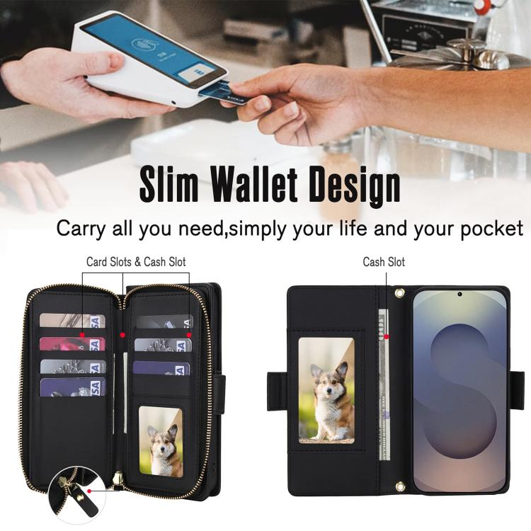 For Samsung Galaxy S25 Ultra 5G Crossbody Diamond Lattice Zipper Wallet RFID Vegan Leather Phone Case