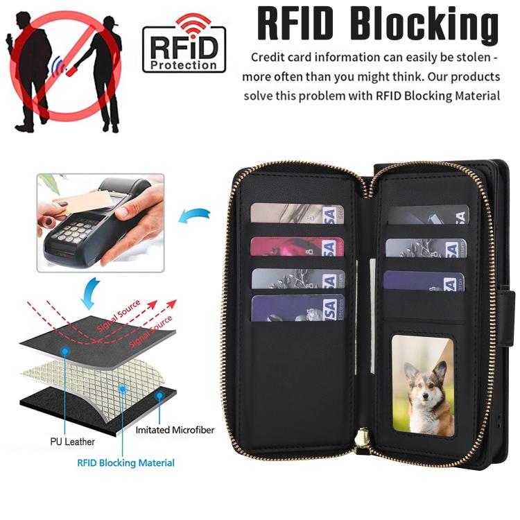 For Samsung Galaxy S25 Ultra 5G Crossbody Diamond Lattice Zipper Wallet RFID Vegan Leather Phone Case