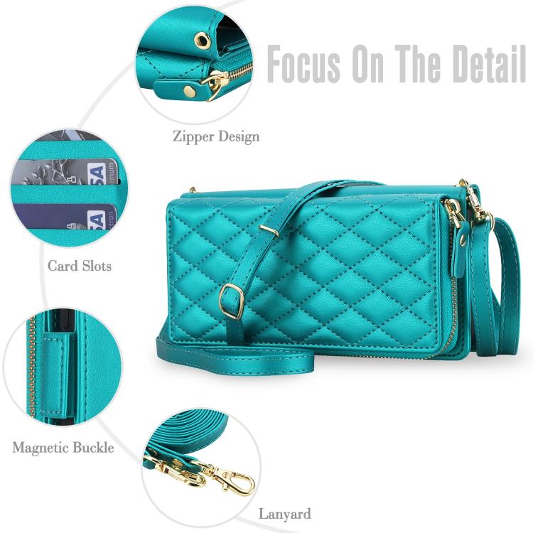 For Samsung Galaxy S25 Ultra 5G Crossbody Diamond Lattice Zipper Wallet RFID Vegan Leather Phone Case
