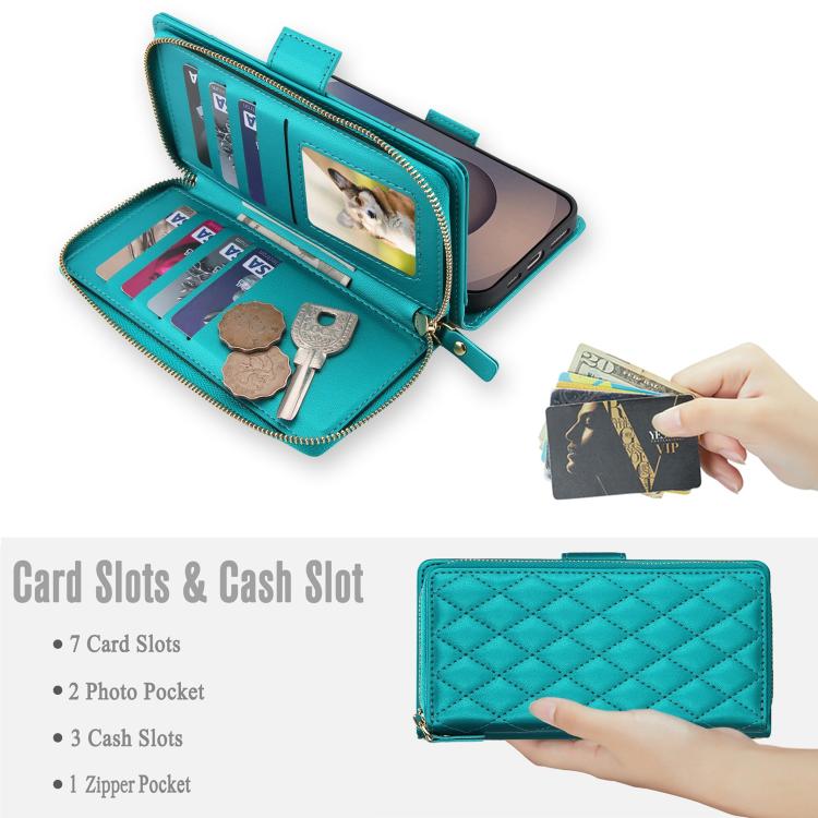 For Samsung Galaxy S25 Ultra 5G Crossbody Diamond Lattice Zipper Wallet RFID Vegan Leather Phone Case