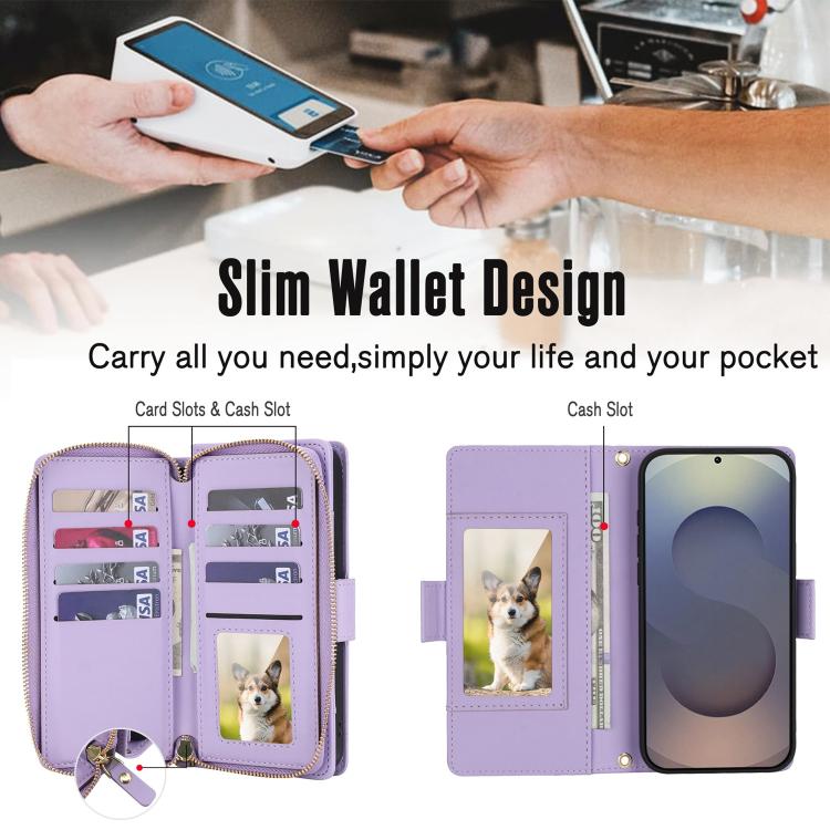 For Samsung Galaxy S25 Ultra 5G Crossbody Diamond Lattice Zipper Wallet RFID Vegan Leather Phone Case
