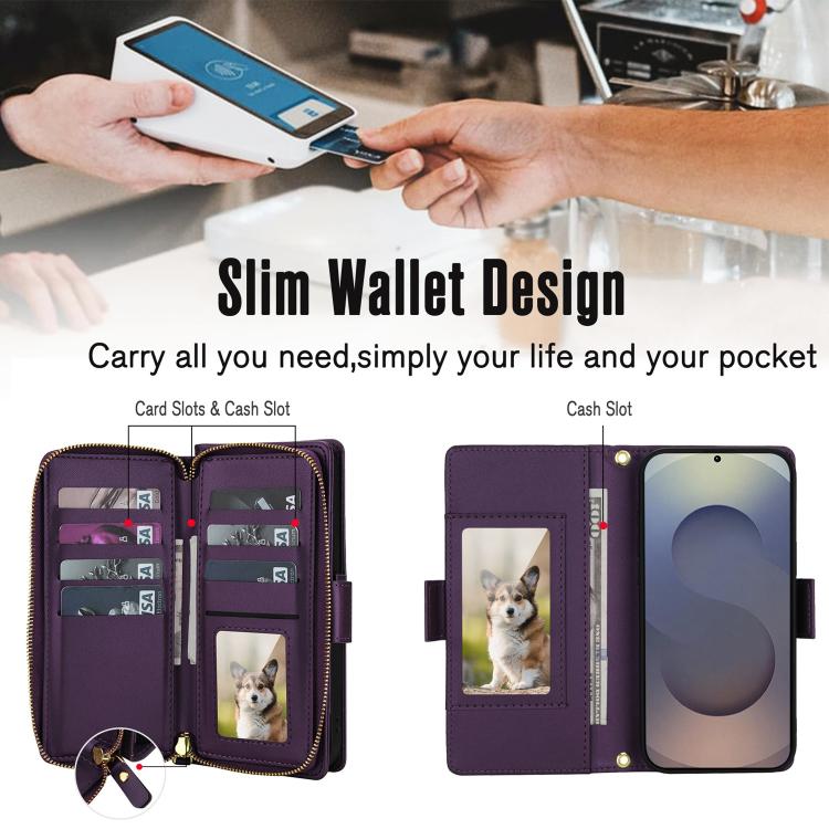 For Samsung Galaxy S25 Ultra 5G Crossbody Diamond Lattice Zipper Wallet RFID Vegan Leather Phone Case