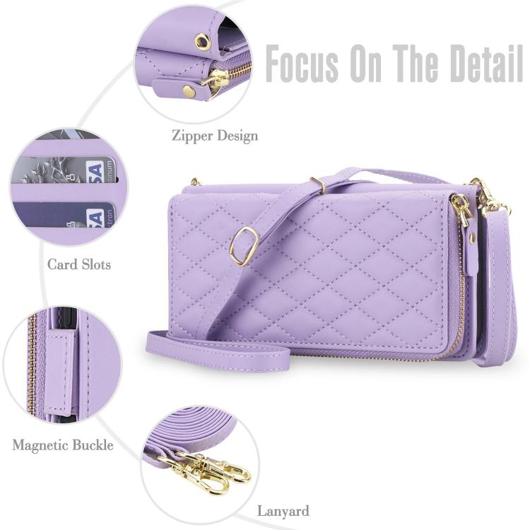 For Samsung Galaxy S24 Ultra 5G Crossbody Diamond Lattice Zipper Wallet RFID Vegan Leather Phone Case