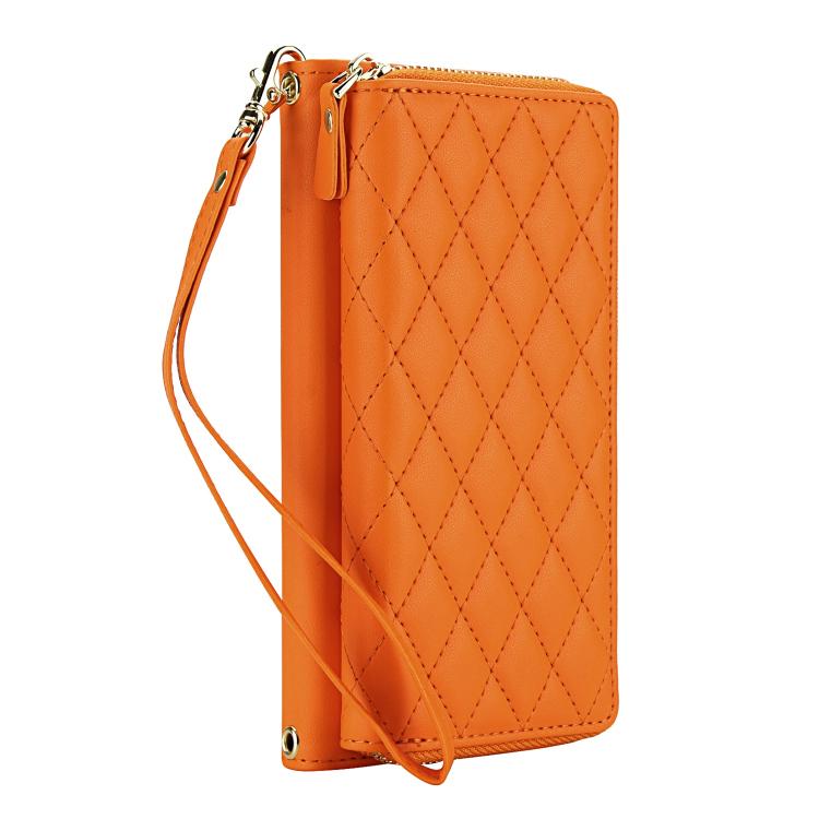 For Samsung Galaxy A54 5G Crossbody Diamond Lattice Zipper Wallet RFID Vegan Leather Phone Case