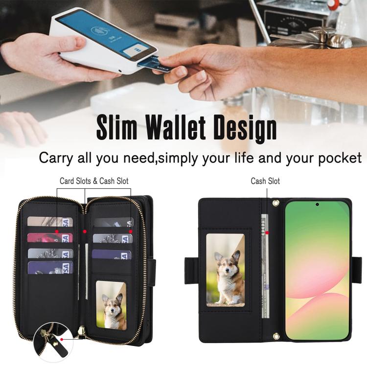 For Samsung Galaxy A54 5G Crossbody Diamond Lattice Zipper Wallet RFID Vegan Leather Phone Case