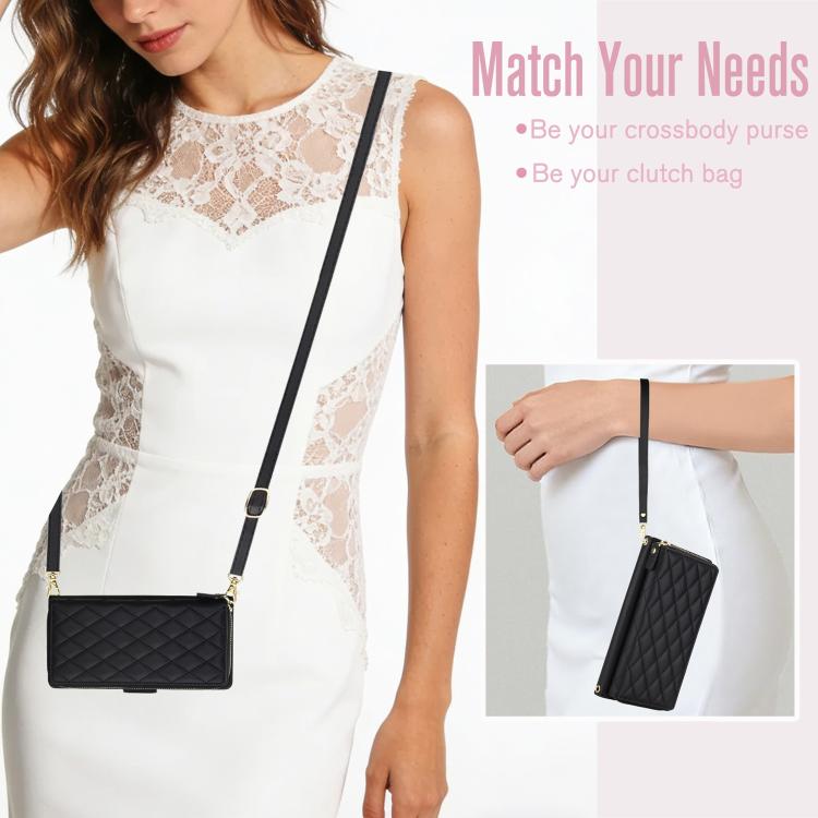 For Samsung Galaxy A54 5G Crossbody Diamond Lattice Zipper Wallet RFID Vegan Leather Phone Case