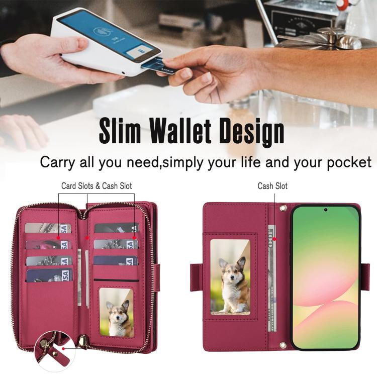 For Samsung Galaxy A54 5G Crossbody Diamond Lattice Zipper Wallet RFID Vegan Leather Phone Case