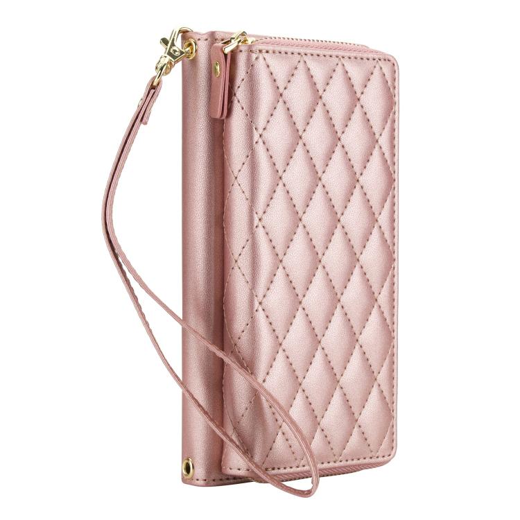 For Samsung Galaxy A54 5G Crossbody Diamond Lattice Zipper Wallet RFID Vegan Leather Phone Case