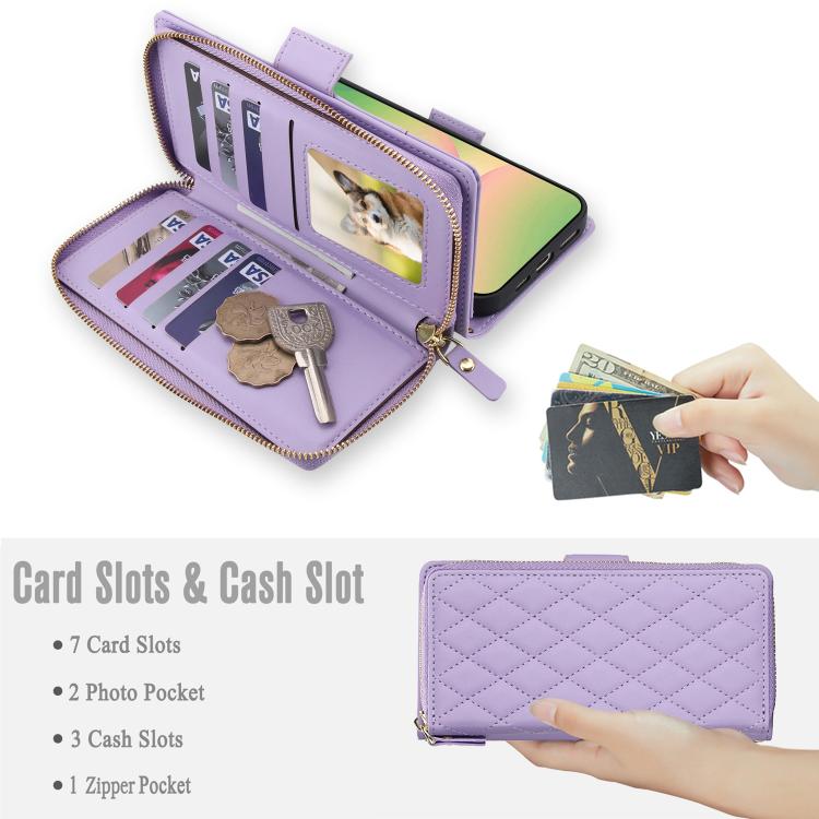 For Samsung Galaxy A54 5G Crossbody Diamond Lattice Zipper Wallet RFID Vegan Leather Phone Case
