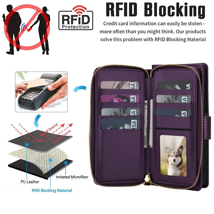 For Samsung Galaxy A54 5G Crossbody Diamond Lattice Zipper Wallet RFID Vegan Leather Phone Case