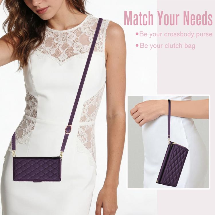 For Samsung Galaxy A54 5G Crossbody Diamond Lattice Zipper Wallet RFID Vegan Leather Phone Case