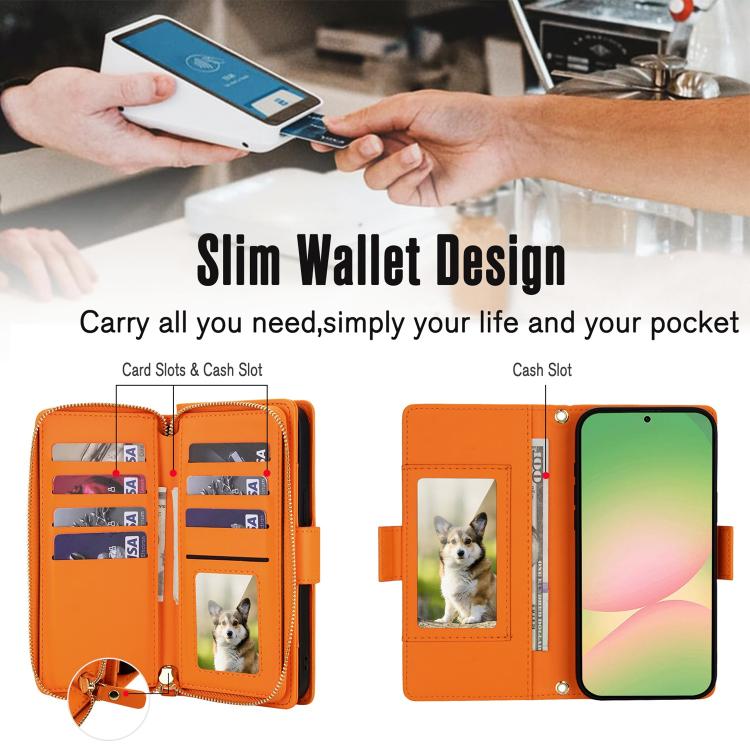 For Samsung Galaxy A36 / A37 / A56 5G Crossbody Diamond Lattice Zipper Wallet RFID Vegan Leather Phone Case