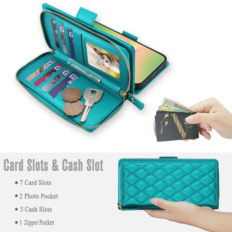 For Samsung Galaxy A36 / A37 / A56 5G Crossbody Diamond Lattice Zipper Wallet RFID Vegan Leather Phone Case