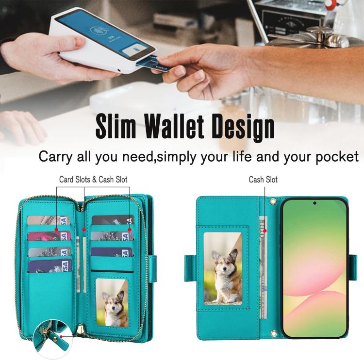 For Samsung Galaxy A36 / A37 / A56 5G Crossbody Diamond Lattice Zipper Wallet RFID Vegan Leather Phone Case