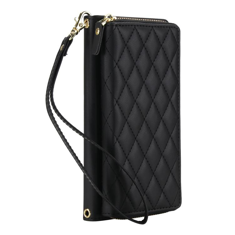 For Samsung Galaxy A57 5G Crossbody Diamond Lattice Zipper Wallet RFID Vegan Leather Phone Case