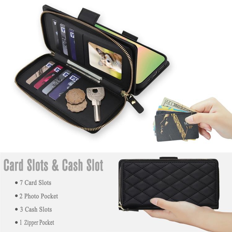 For Samsung Galaxy A57 5G Crossbody Diamond Lattice Zipper Wallet RFID Vegan Leather Phone Case