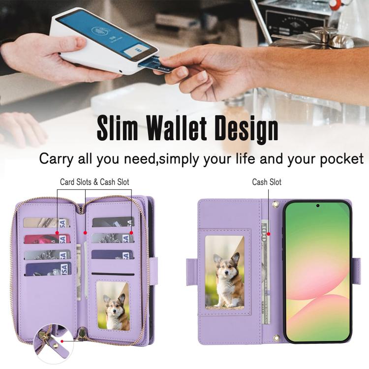 For Samsung Galaxy A57 5G Crossbody Diamond Lattice Zipper Wallet RFID Vegan Leather Phone Case