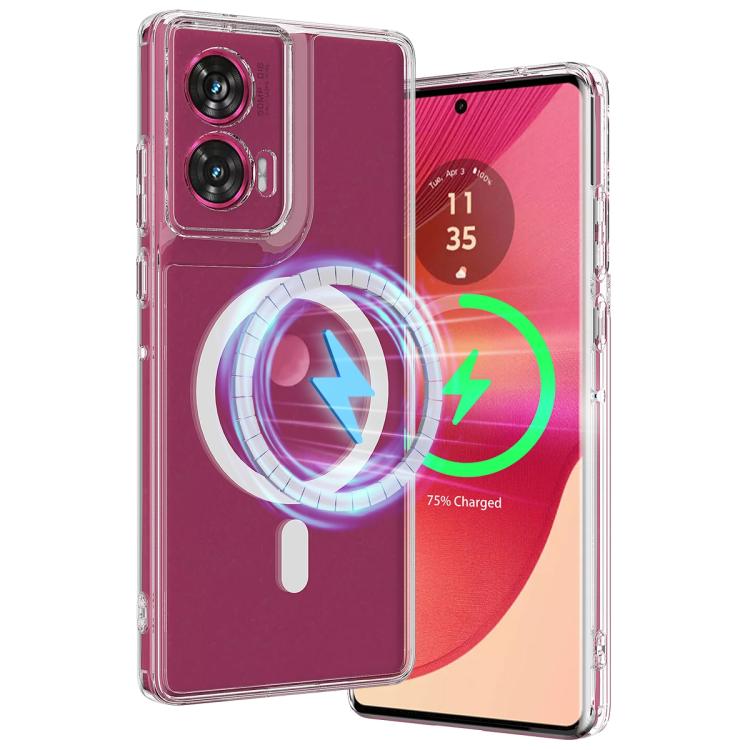 For Motorola Edge 50 Fusion / G85 Large Hole Camera MagSafe Magnetic Clear Acrylic TPU Case - Transparent