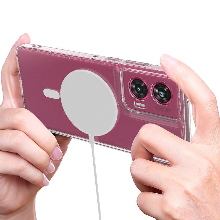 For Motorola Edge 50 Fusion / G85 Large Hole Camera MagSafe Magnetic Clear Acrylic TPU Case - Transparent