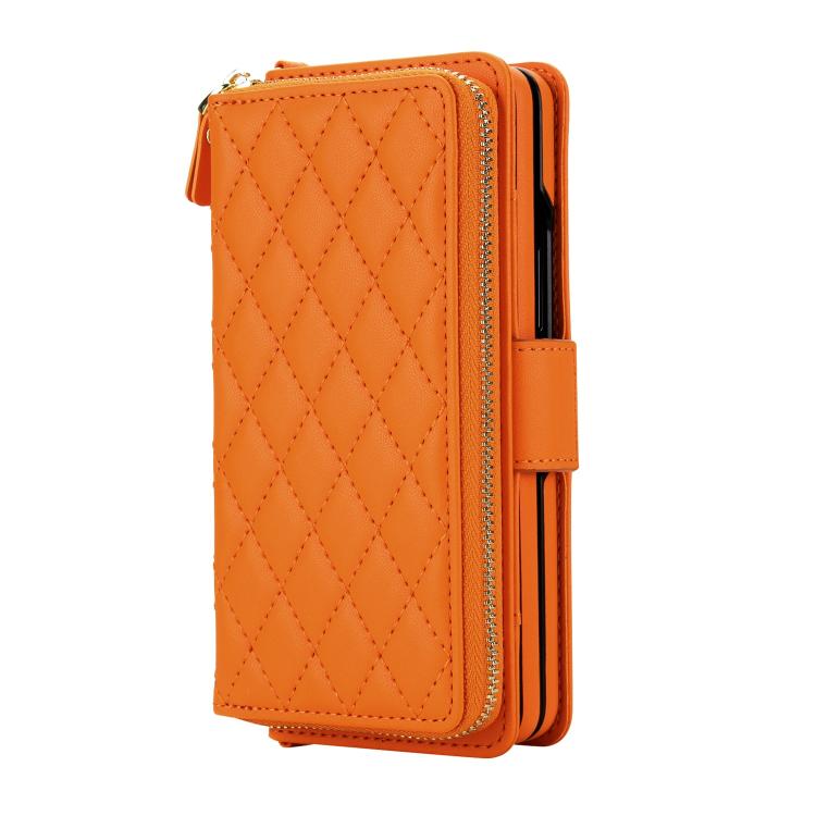 For Samsung Galaxy Z Fold7 5G Crossbody Diamond Lattice Zipper Wallet RFID Vegan Leather Phone Case