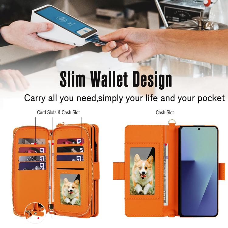 For Samsung Galaxy Z Fold7 5G Crossbody Diamond Lattice Zipper Wallet RFID Vegan Leather Phone Case