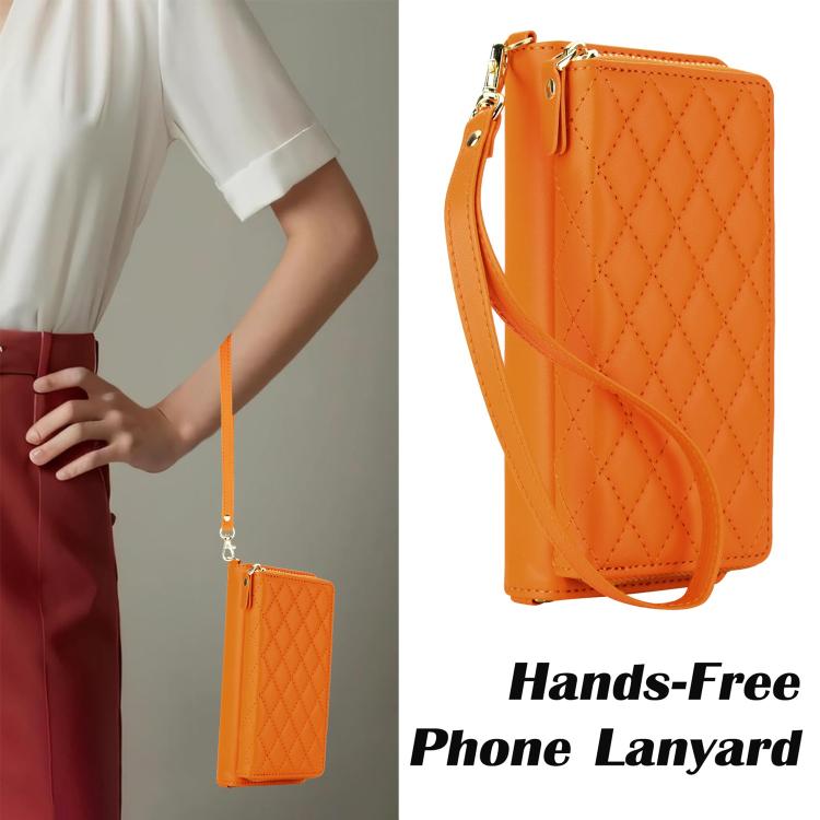 For Samsung Galaxy Z Fold7 5G Crossbody Diamond Lattice Zipper Wallet RFID Vegan Leather Phone Case