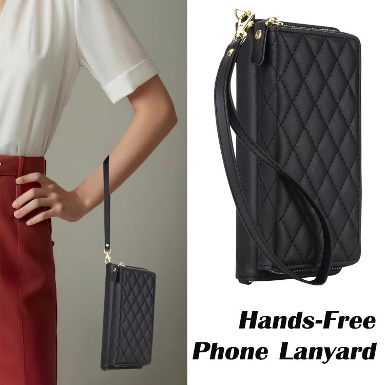 For Samsung Galaxy Z Fold7 5G Crossbody Diamond Lattice Zipper Wallet RFID Vegan Leather Phone Case