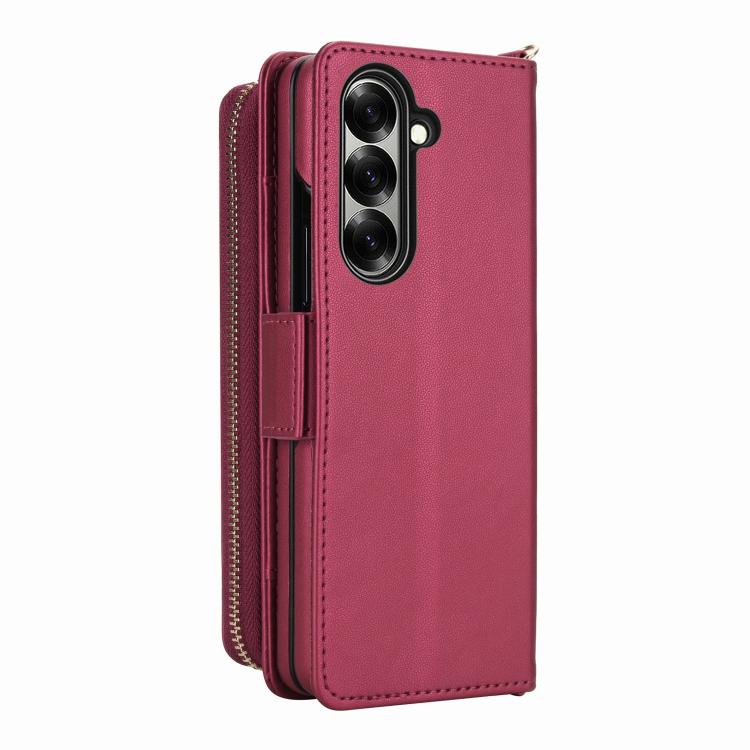 For Samsung Galaxy Z Fold7 5G Crossbody Diamond Lattice Zipper Wallet RFID Vegan Leather Phone Case