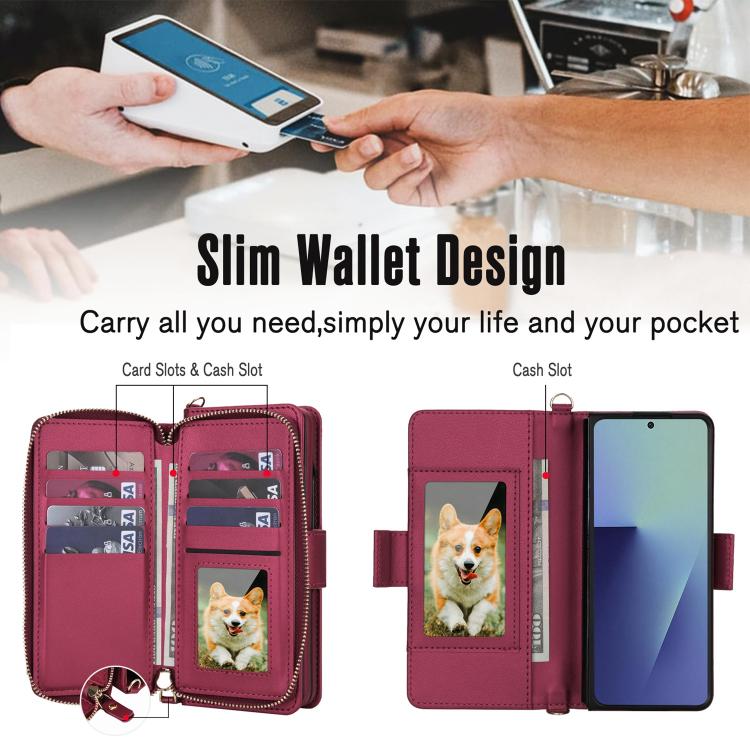 For Samsung Galaxy Z Fold7 5G Crossbody Diamond Lattice Zipper Wallet RFID Vegan Leather Phone Case