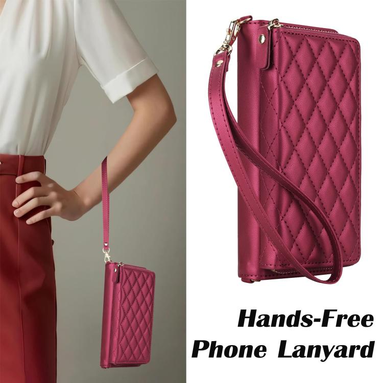 For Samsung Galaxy Z Fold7 5G Crossbody Diamond Lattice Zipper Wallet RFID Vegan Leather Phone Case
