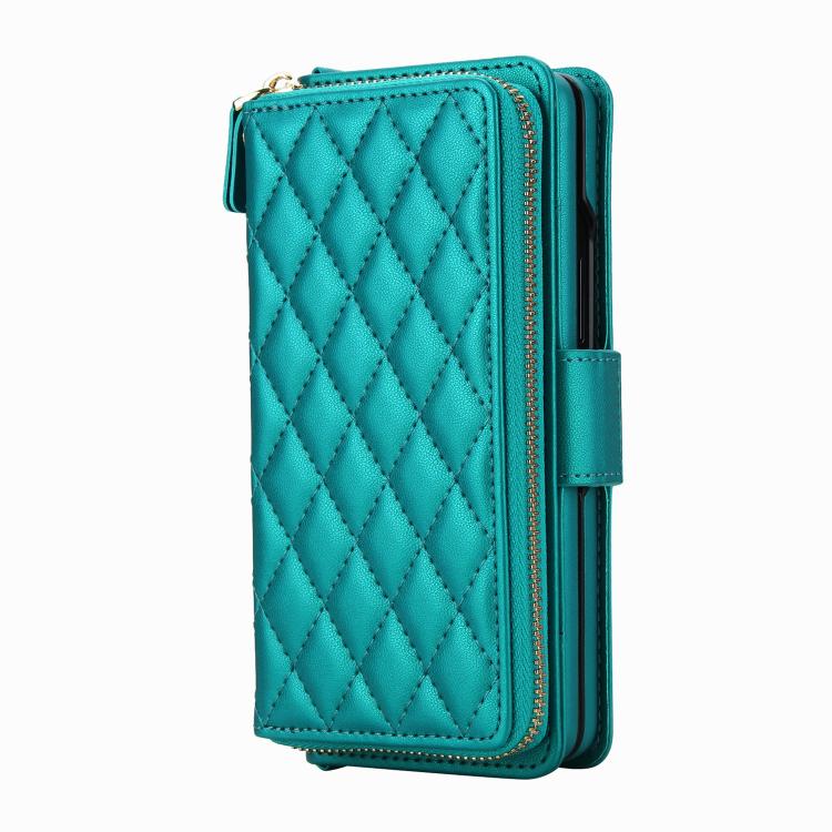 For Samsung Galaxy Z Fold7 5G Crossbody Diamond Lattice Zipper Wallet RFID Vegan Leather Phone Case