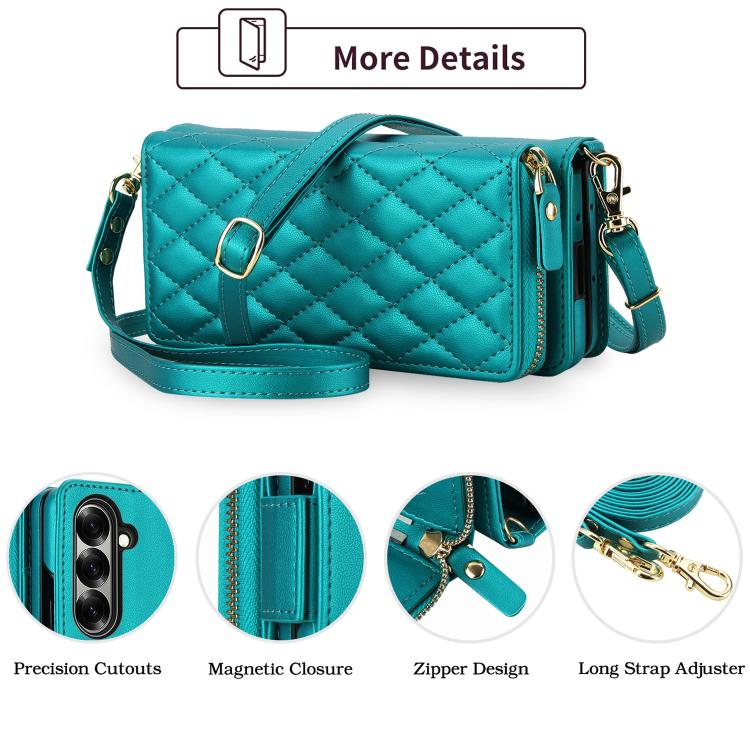 For Samsung Galaxy Z Fold7 5G Crossbody Diamond Lattice Zipper Wallet RFID Vegan Leather Phone Case