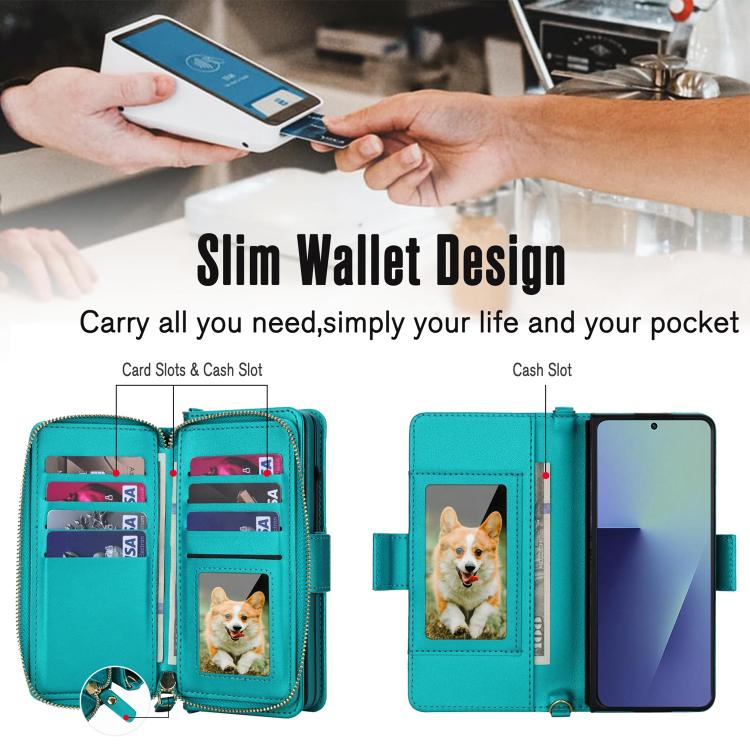 For Samsung Galaxy Z Fold7 5G Crossbody Diamond Lattice Zipper Wallet RFID Vegan Leather Phone Case