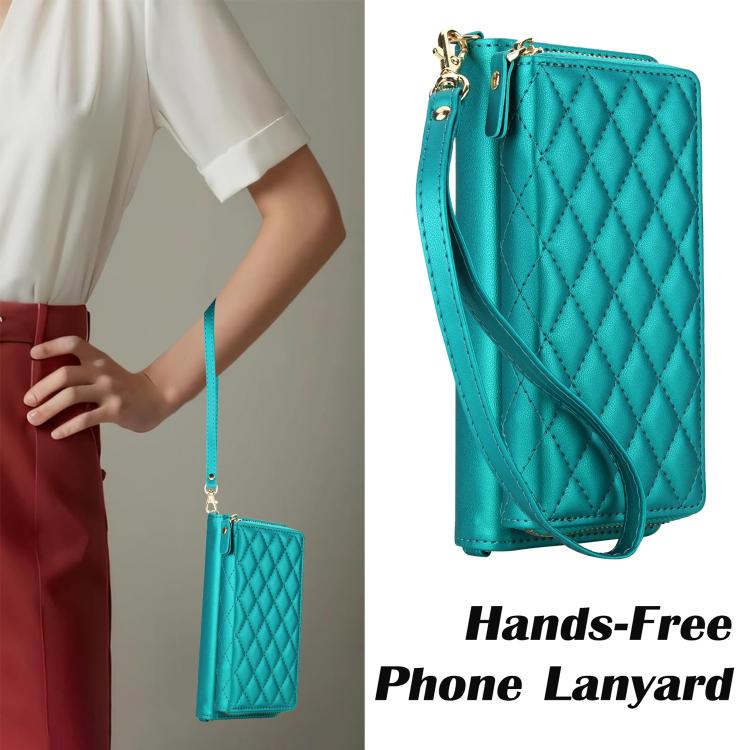 For Samsung Galaxy Z Fold7 5G Crossbody Diamond Lattice Zipper Wallet RFID Vegan Leather Phone Case
