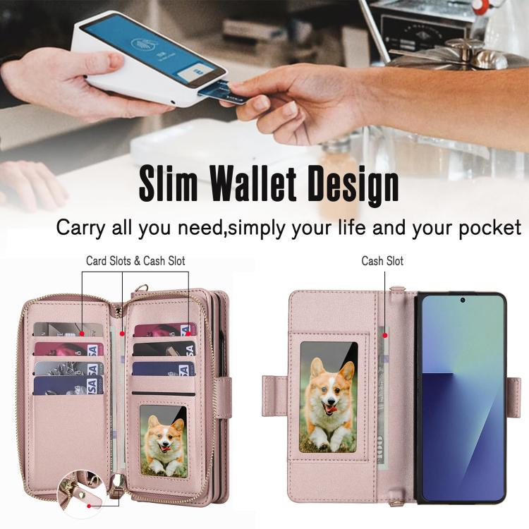 For Samsung Galaxy Z Fold7 5G Crossbody Diamond Lattice Zipper Wallet RFID Vegan Leather Phone Case