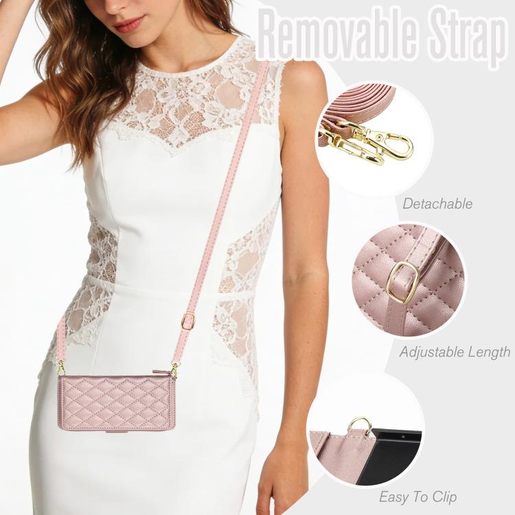 For Samsung Galaxy Z Fold7 5G Crossbody Diamond Lattice Zipper Wallet RFID Vegan Leather Phone Case