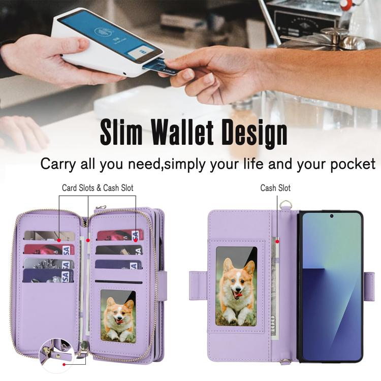 For Samsung Galaxy Z Fold7 5G Crossbody Diamond Lattice Zipper Wallet RFID Vegan Leather Phone Case