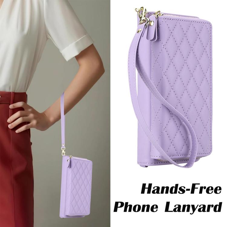 For Samsung Galaxy Z Fold7 5G Crossbody Diamond Lattice Zipper Wallet RFID Vegan Leather Phone Case