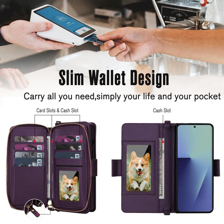 For Samsung Galaxy Z Fold7 5G Crossbody Diamond Lattice Zipper Wallet RFID Vegan Leather Phone Case