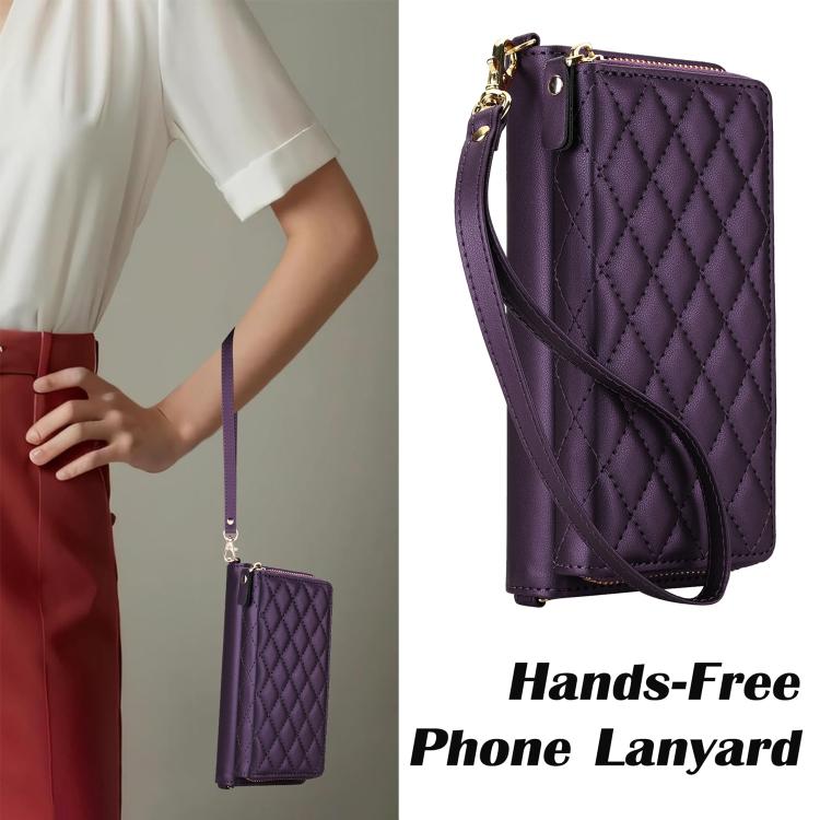 For Samsung Galaxy Z Fold7 5G Crossbody Diamond Lattice Zipper Wallet RFID Vegan Leather Phone Case