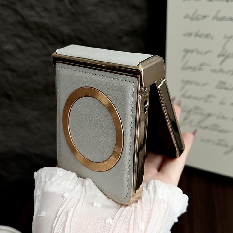 For Samsung Galaxy Z Flip5 Electroplated Magnetic Cowhide Vegan Leather Back Phone Case