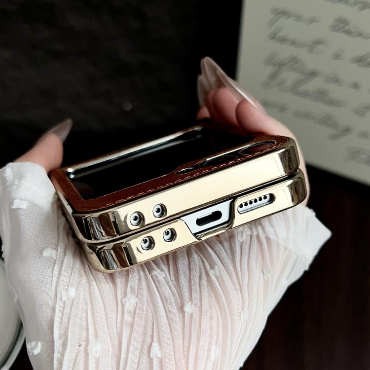 For Samsung Galaxy Z Flip7 Electroplated Magnetic Cowhide Vegan Leather Back Phone Case