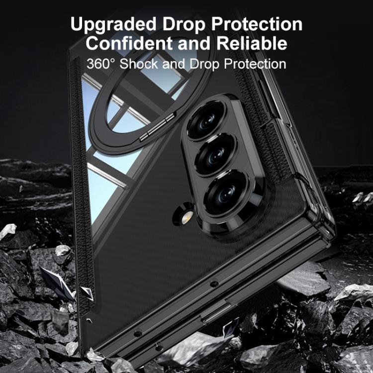 For Samsung Galaxy Z TriFold GKK Integrated Magnetic Hinge Folding Transparent Full Coverage Phone Case with Rotating Holder