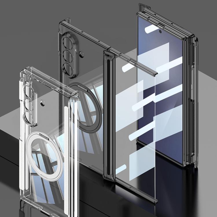 For Samsung Galaxy Z TriFold GKK Integrated Magnetic Hinge Folding Transparent Full Coverage Phone Case with Rotating Holder